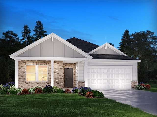 1343 Beasley Blvd, Mount Juliet, TN 37122 - view of front of property featuring a garage, board and batten siding, concrete driveway, a front yard, and brick siding
