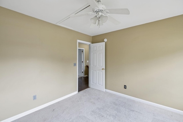 205 Caneel Cv, Hermitage, TN 37076 - empty room featuring light colored carpet, a ceiling fan, attic access, and baseboards