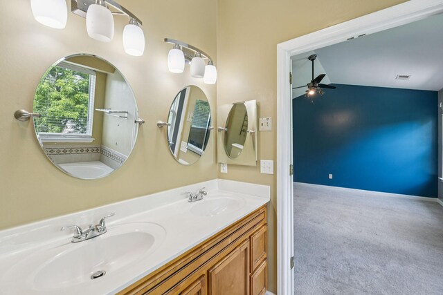 205 Caneel Cv, Hermitage, TN 37076 - bathroom featuring ceiling fan and double vanity
