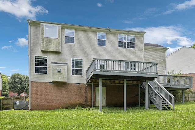 205 Caneel Cv, Hermitage, TN 37076 - back of house featuring a wooden deck, stairs, central air condition unit, and brick siding