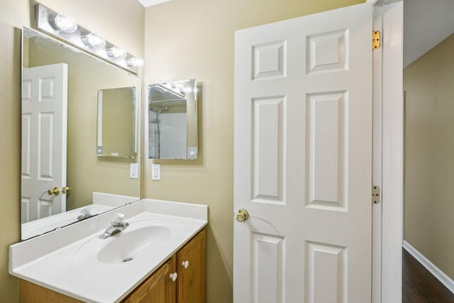 205 Caneel Cv, Hermitage, TN 37076 - full bath with vanity, baseboards, a shower, and wood finished floors