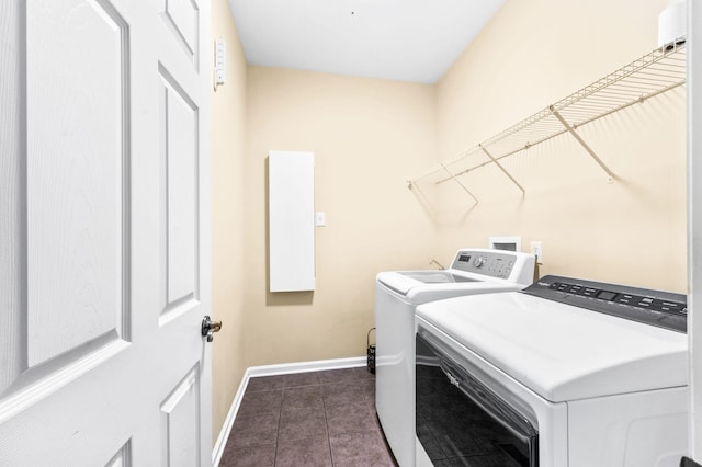 8825 Caswick Ct, Nolensville, TN 37135 - laundry room with washer and dryer, baseboards, and dark tile patterned flooring