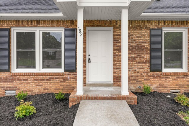 382 Louise Ln, Clarksville, TN 37042 - view of exterior entry with roof with shingles and brick siding