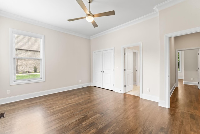 2006 Lynnhaven Ct, Mount Juliet, TN 37122 - unfurnished bedroom with crown molding, wood finished floors, baseboards, a ceiling fan, and a closet