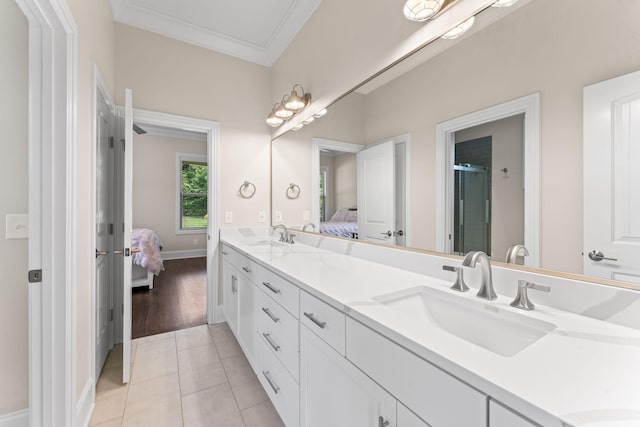 2006 Lynnhaven Ct, Mount Juliet, TN 37122 - bathroom with ensuite bath, double vanity, ornamental molding, baseboards, and tile patterned flooring