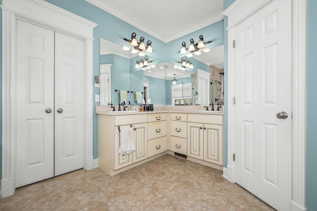 2245 Alexander Blvd, Murfreesboro, TN 37130 - bathroom with crown molding, double vanity, and a shower