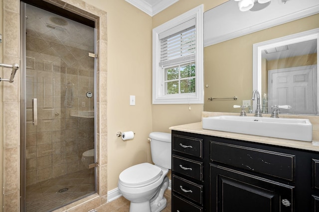 2245 Alexander Blvd, Murfreesboro, TN 37130 - full bathroom with toilet, vanity, a shower stall, ornamental molding, and tile patterned floors