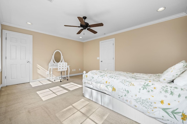 2245 Alexander Blvd, Murfreesboro, TN 37130 - bedroom with recessed lighting, carpet, baseboards, ornamental molding, and a ceiling fan
