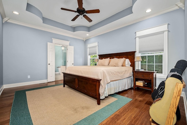 2245 Alexander Blvd, Murfreesboro, TN 37130 - bedroom featuring multiple windows, a raised ceiling, ornamental molding, wood finished floors, and recessed lighting