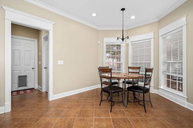 2245 Alexander Blvd, Murfreesboro, TN 37130 - dining room with a chandelier, recessed lighting, baseboards, ornamental molding, and tile patterned floors