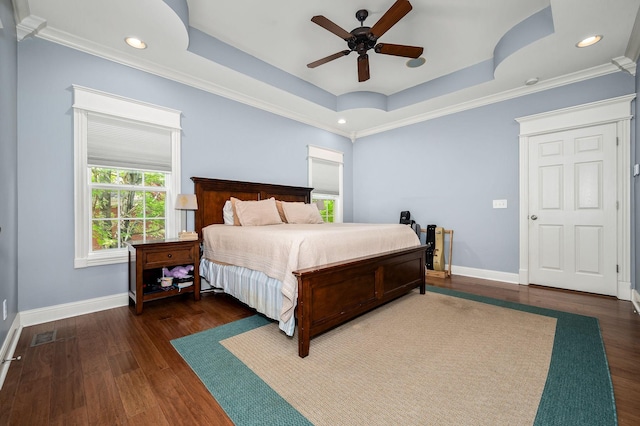 2245 Alexander Blvd, Murfreesboro, TN 37130 - bedroom featuring a raised ceiling, wood finished floors, baseboards, crown molding, and recessed lighting