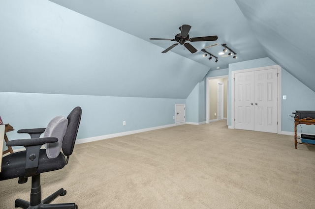 2245 Alexander Blvd, Murfreesboro, TN 37130 - office space featuring lofted ceiling, rail lighting, carpet flooring, a ceiling fan, and baseboards