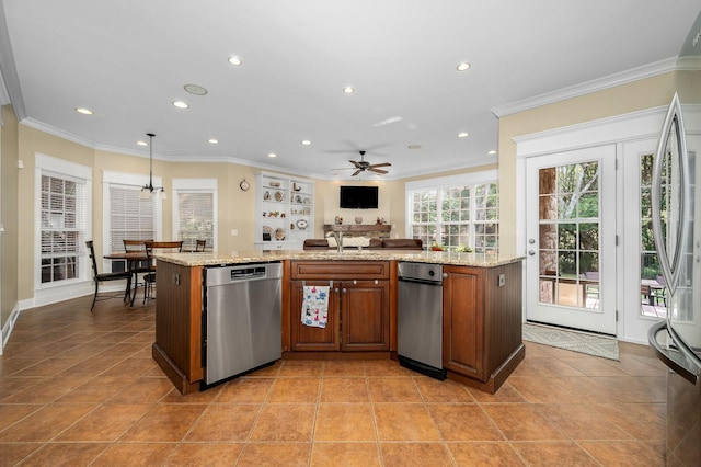 2245 Alexander Blvd, Murfreesboro, TN 37130 - kitchen with appliances with stainless steel finishes, crown molding, recessed lighting, light tile patterned floors, and a sink