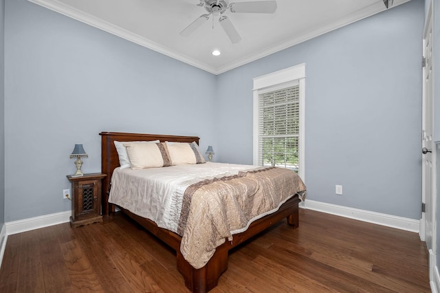 2245 Alexander Blvd, Murfreesboro, TN 37130 - bedroom featuring baseboards, ornamental molding, wood finished floors, recessed lighting, and a ceiling fan