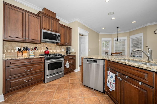 2245 Alexander Blvd, Murfreesboro, TN 37130 - kitchen featuring stainless steel appliances, a sink, decorative backsplash, recessed lighting, and light stone counters