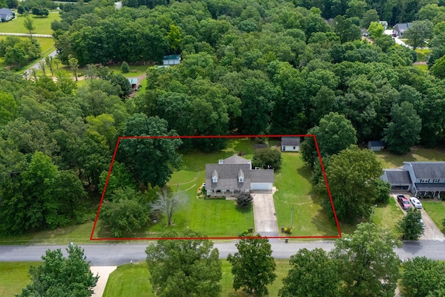 115 Pin Oaks Ln, Hohenwald, TN 38462 - aerial view of property's location featuring property parcel outlined and a heavily wooded area