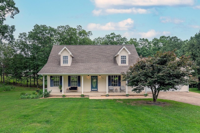 115 Pin Oaks Ln, Hohenwald, TN 38462 - cape cod home featuring a front yard, covered porch, and roof with shingles