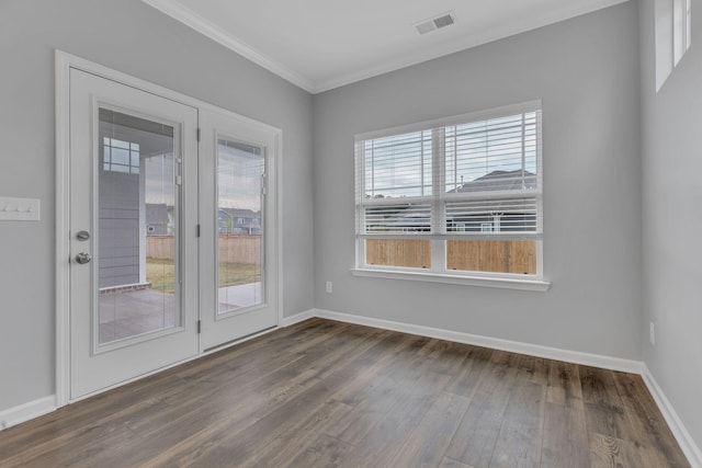 4015 Brazelton Way, Fairview, TN 37062 - unfurnished room with dark wood-style floors, ornamental molding, healthy amount of natural light, and baseboards