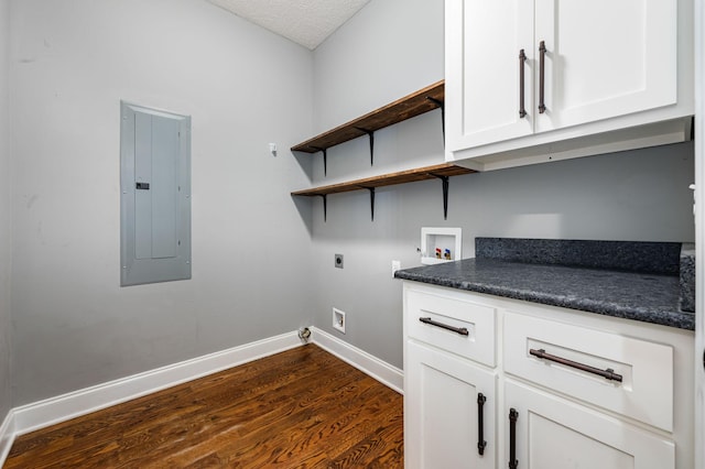 167 Lancaster St, Hillsboro, TN 37342 - washroom with electric panel, hookup for an electric dryer, washer hookup, baseboards, and dark wood-type flooring