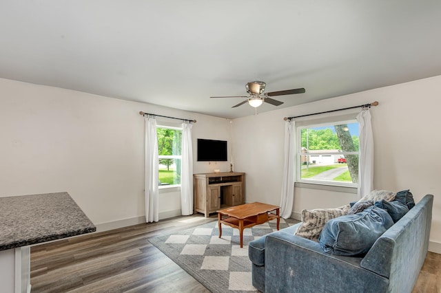 349 Dawn Dr, Cedar Hill, TN 37032 - living area with a ceiling fan, light wood finished floors, and baseboards