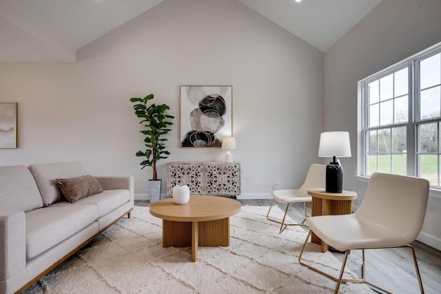 1502 Rock Springs Rd, Cumberland Furnace, TN 37051 - living room with baseboards, high vaulted ceiling, and wood finished floors