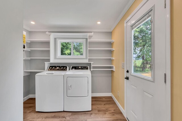 325 Francis Rd, Decherd, TN 37324 - laundry room featuring independent washer and dryer, light wood finished floors, baseboards, ornamental molding, and recessed lighting