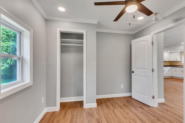 325 Francis Rd, Decherd, TN 37324 - unfurnished bedroom featuring light wood finished floors, ornamental molding, baseboards, a closet, and recessed lighting