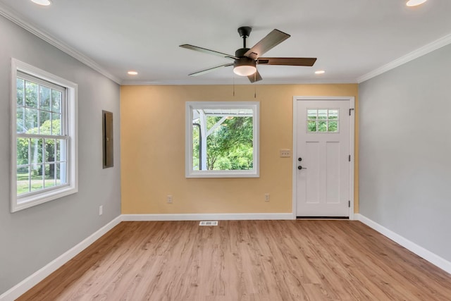 325 Francis Rd, Decherd, TN 37324 - foyer featuring baseboards, light wood-style floors, ornamental molding, recessed lighting, and ceiling fan