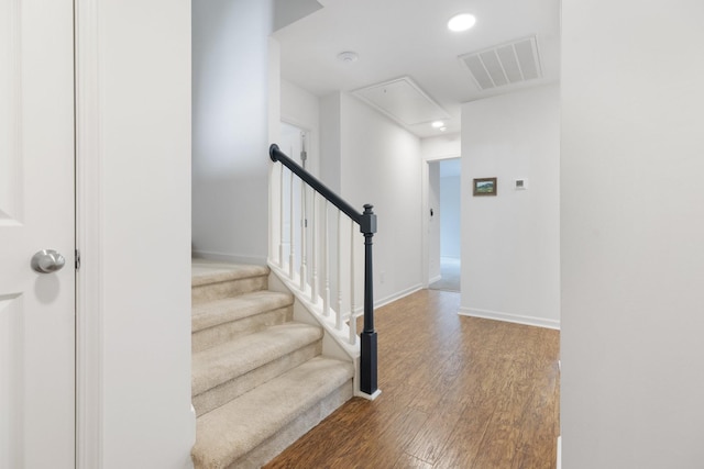 3164 Winberry Dr, Franklin, TN 37064 - staircase featuring attic access, wood finished floors, recessed lighting, and baseboards
