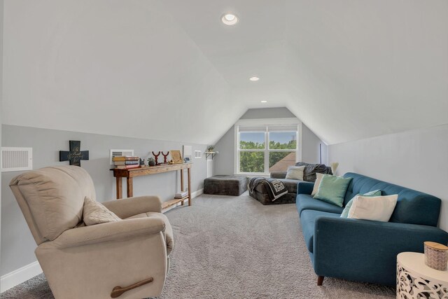 2732 Cherrydale Dr, Lebanon, TN 37087 - carpeted living area with lofted ceiling, baseboards, and recessed lighting
