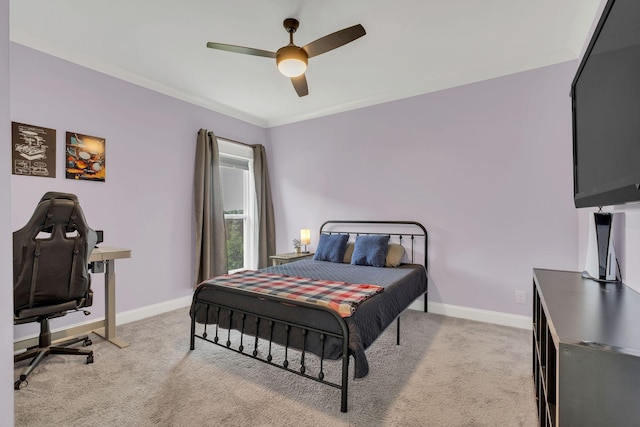 2732 Cherrydale Dr, Lebanon, TN 37087 - bedroom featuring light colored carpet, baseboards, a ceiling fan, and ornamental molding