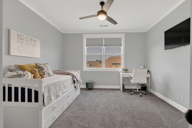 2732 Cherrydale Dr, Lebanon, TN 37087 - bedroom featuring carpet flooring, baseboards, ceiling fan, and crown molding