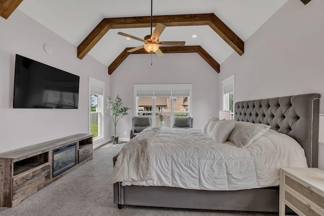 2732 Cherrydale Dr, Lebanon, TN 37087 - bedroom with beam ceiling, high vaulted ceiling, carpet, recessed lighting, and baseboards