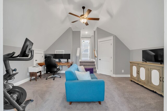 2732 Cherrydale Dr, Lebanon, TN 37087 - office space with a ceiling fan, carpet floors, lofted ceiling, and baseboards