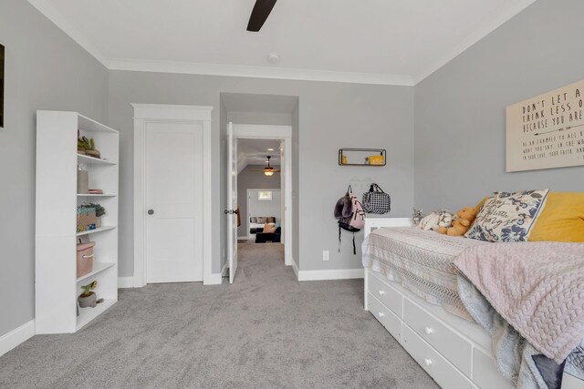 2732 Cherrydale Dr, Lebanon, TN 37087 - bedroom with carpet floors, crown molding, baseboards, and a ceiling fan
