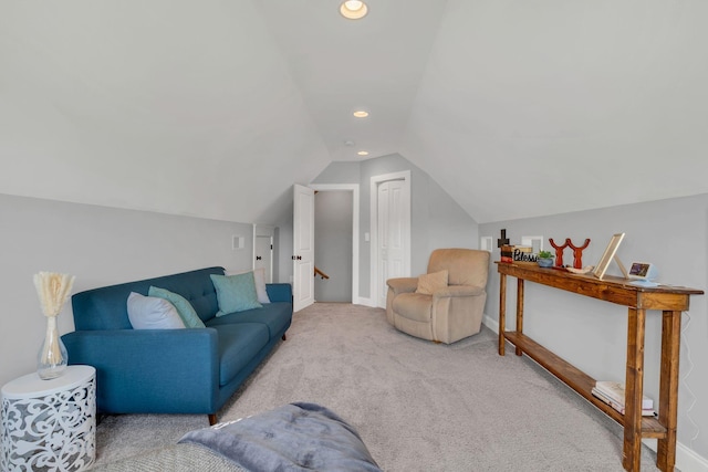 2732 Cherrydale Dr, Lebanon, TN 37087 - carpeted living area featuring vaulted ceiling, recessed lighting, and baseboards