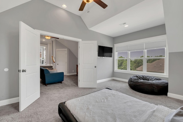 2732 Cherrydale Dr, Lebanon, TN 37087 - bedroom featuring carpet flooring, lofted ceiling, baseboards, ceiling fan, and recessed lighting