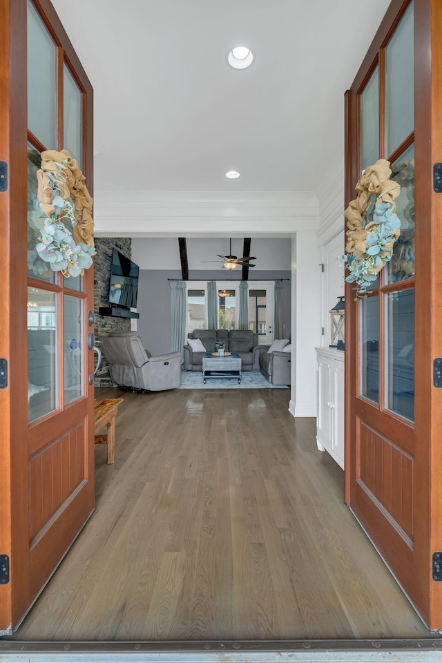 2732 Cherrydale Dr, Lebanon, TN 37087 - entryway with wood finished floors, ceiling fan, and recessed lighting