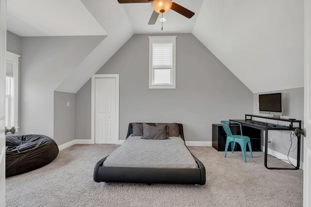 2732 Cherrydale Dr, Lebanon, TN 37087 - carpeted bedroom with lofted ceiling, a ceiling fan, baseboards, and a closet