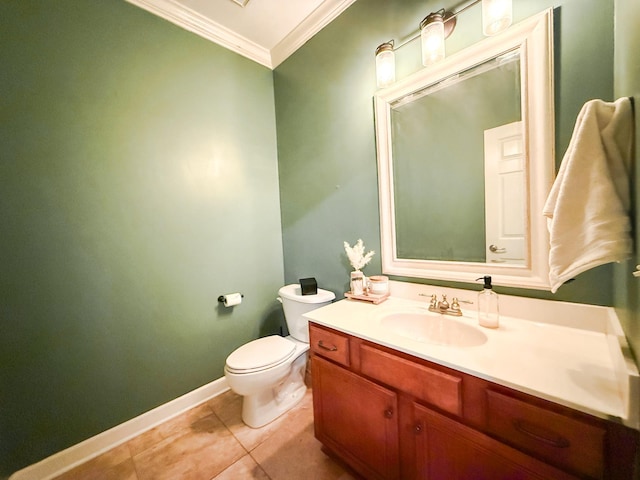2138 Cason Ln, Murfreesboro, TN 37128 - bathroom with crown molding, vanity, toilet, baseboards, and tile patterned flooring