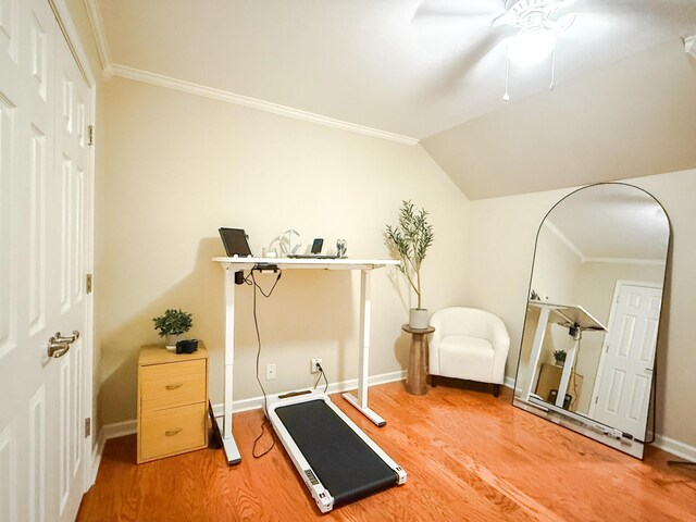 2138 Cason Ln, Murfreesboro, TN 37128 - workout room with light wood-style floors, ceiling fan, baseboards, and ornamental molding