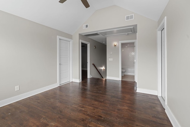 1512 Dr D B Todd Jr Blvd, Nashville, TN 37208 - spare room featuring attic access, vaulted ceiling, a ceiling fan, wood finished floors, and baseboards