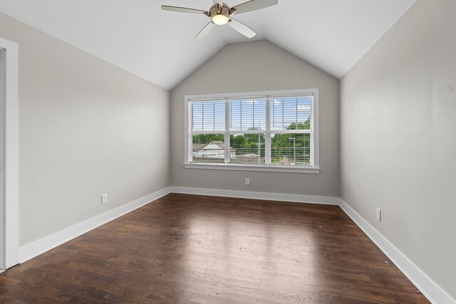 1512 Dr D B Todd Jr Blvd, Nashville, TN 37208 - empty room featuring ceiling fan, vaulted ceiling, dark wood-style flooring, and baseboards