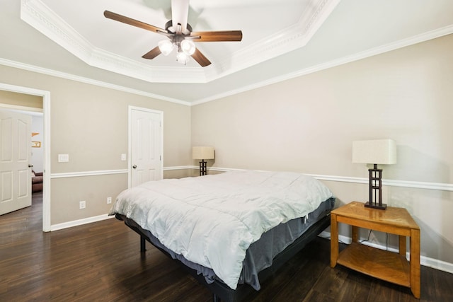 2118 Winthorne Ln, Murfreesboro, TN 37129 - bedroom with a tray ceiling, wood finished floors, ornamental molding, baseboards, and a ceiling fan