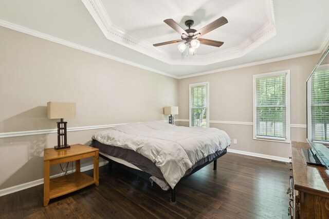 2118 Winthorne Ln, Murfreesboro, TN 37129 - bedroom featuring a raised ceiling, crown molding, wood finished floors, baseboards, and a ceiling fan
