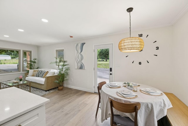 170 Old Carters Creek Pike, Franklin, TN 37064 - dining area featuring light wood finished floors, recessed lighting, baseboards, and crown molding