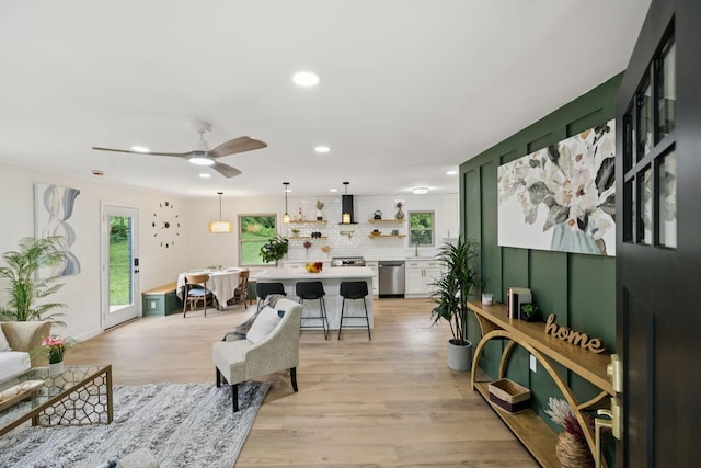 170 Old Carters Creek Pike, Franklin, TN 37064 - living area with a ceiling fan, light wood-style flooring, and recessed lighting