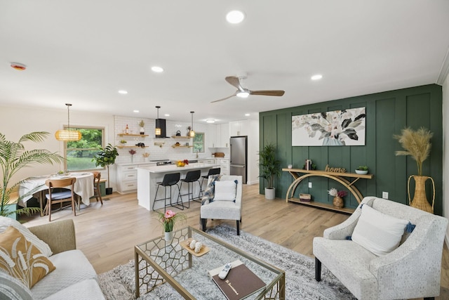 170 Old Carters Creek Pike, Franklin, TN 37064 - living area with a ceiling fan, recessed lighting, and light wood-style floors
