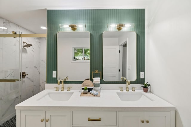 170 Old Carters Creek Pike, Franklin, TN 37064 - full bathroom featuring double vanity and a marble finish shower