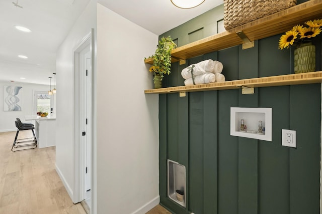 170 Old Carters Creek Pike, Franklin, TN 37064 - laundry room with hookup for a washing machine, light wood-type flooring, baseboards, and recessed lighting